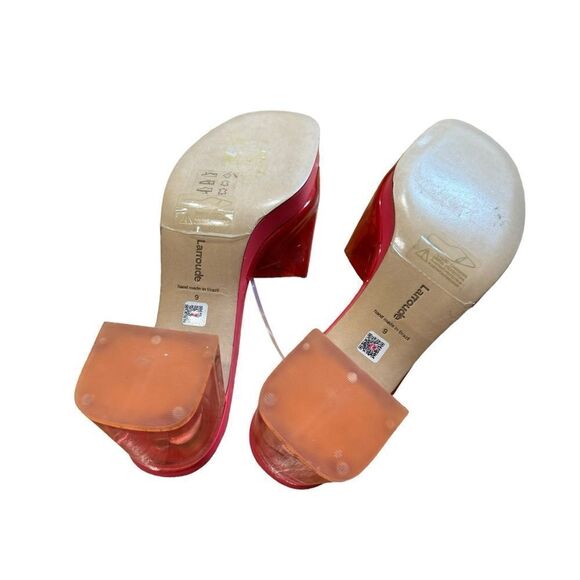 Revolve Larroude Jenn Pink Lucite Chunky Block Heel Sandals - Picture 12 of 13